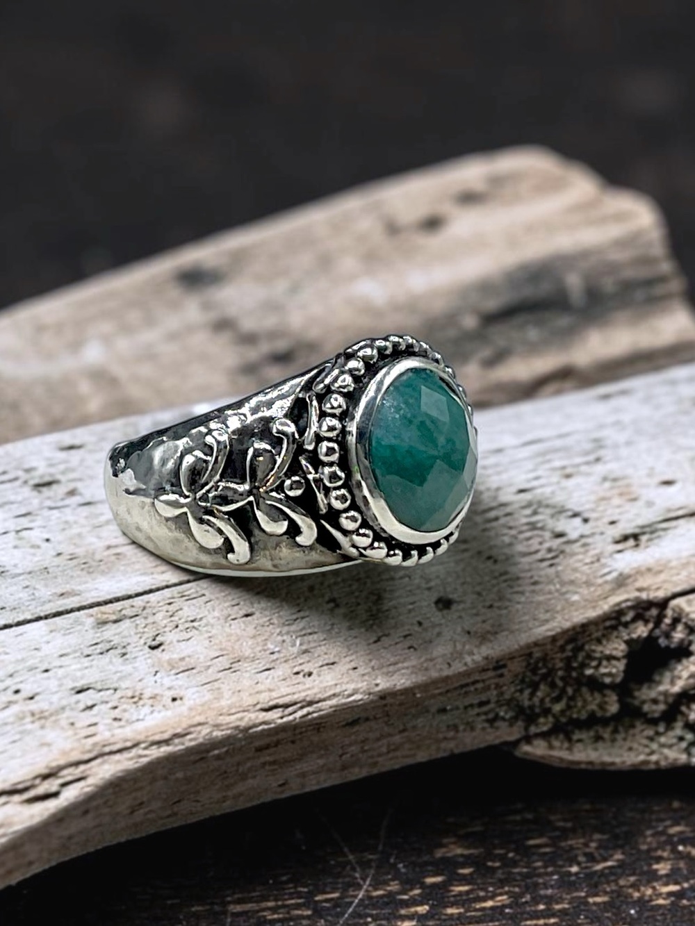 🌺 Signed Samuel B. Sterling  & Genuine Emerald Ring
